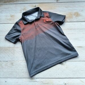 Under Armour Boys Youth HeatGear Polo Shirt Short Sleeve Gray Orange Size 5